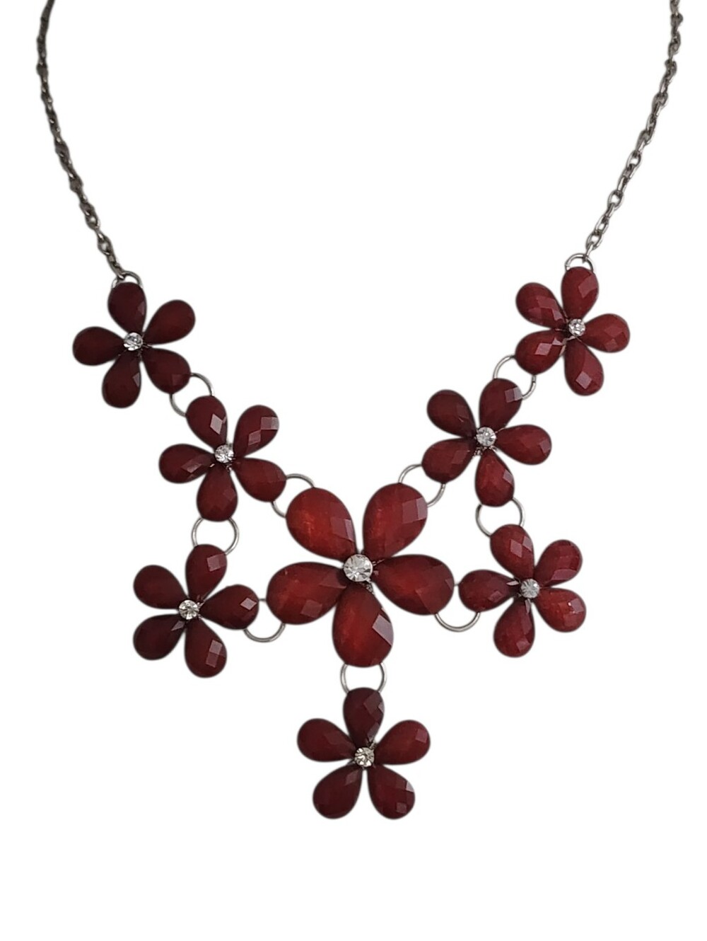 Cookie Lee Red Floral Crystal Bib Necklace